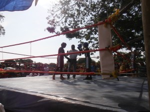 Boxing in the heat of the afternoon - it was well over 30 degrees. Thankfully the ring was placed under a large tree, giving a little shade.