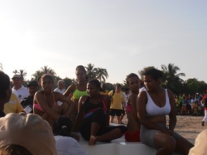 The women hop onto our boat.