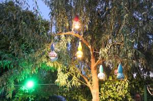 Beautiful back yard lighting help set the festive mood.