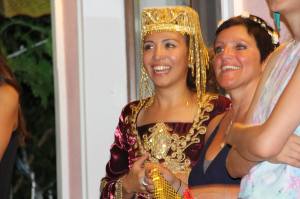 The bride in beautiful traditional dress for the henna ceremony.